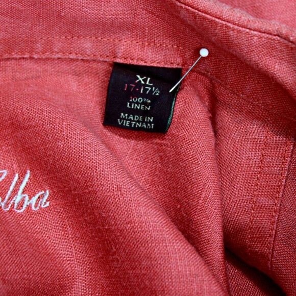 Shirt Short Sleeve Linen Button Up Casual Collared Tasso Elba Dark Orange Men XL - Picture 4 of 5